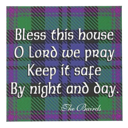 Clan Baird Tartan House Blessing Kubus (Voorkant)