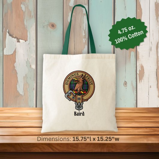 Clan Baird Wapen over Tartan Tote Bag