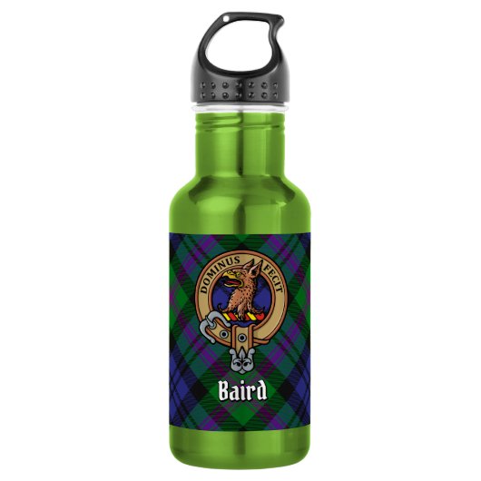 Clan Baird Wapen over Tartan Waterfles (Voorkant)