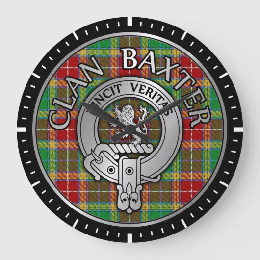 Clan Baxter Crest & Tartan Grote Klok (Voorkant)