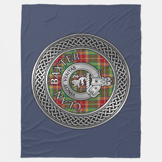 Clan Baxter Crest & Tartan Knot Fleece Deken (Voorkant)