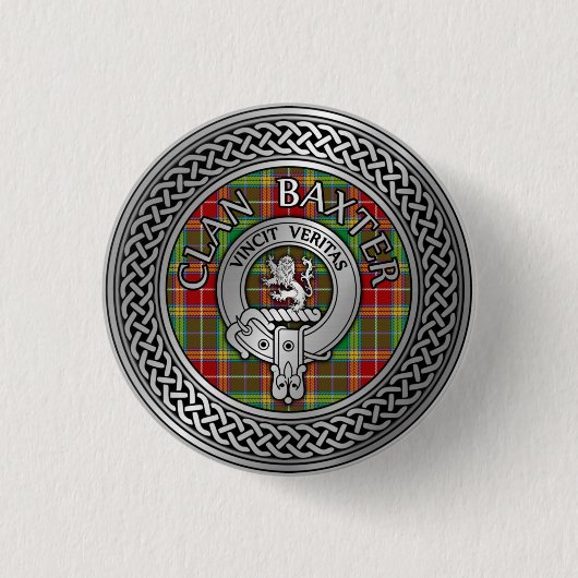 Clan Baxter Crest & Tartan Knot Ronde Button 3,2 Cm (Voorkant)