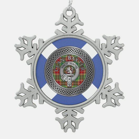 Clan Baxter Crest & Tartan Knot Tin Sneeuwvlok Ornament (Voorkant)