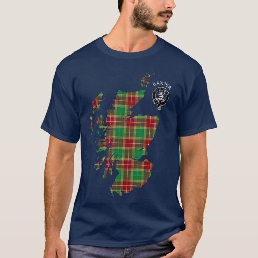 Clan Baxter Tartan Map & Crest T-Shirt (Voorkant)