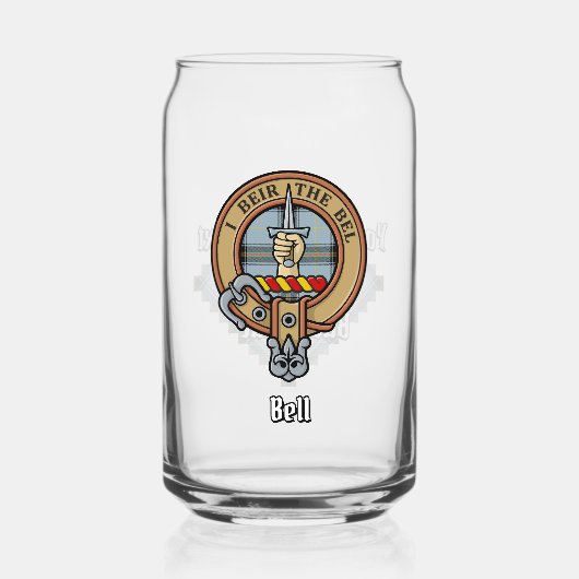 Clan Bell Crest boven Tartan Blikvorm Glas (Voorkant)