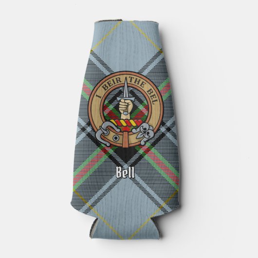 Clan Bell Crest boven Tartan Flesjeskoeler (Voorkant)