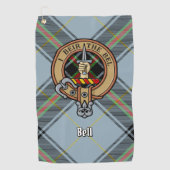 Clan Bell Crest boven Tartan Golfhanddoek (Voorkant)