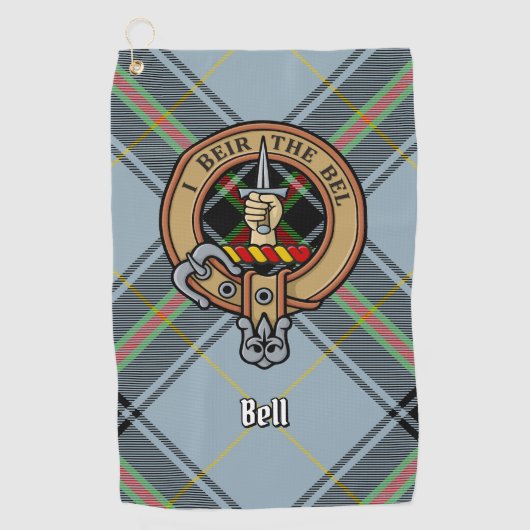 Clan Bell Crest boven Tartan Golfhanddoek (Voorkant)