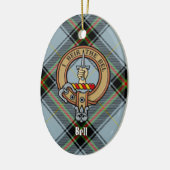 Clan Bell Crest boven Tartan Keramisch Ornament (Links)