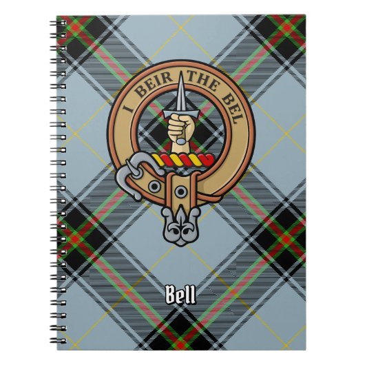 Clan Bell Crest boven Tartan Notitieboek (Voorkant)