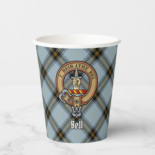 Clan Bell Crest boven Tartan Papieren Bekers (Voorkant)