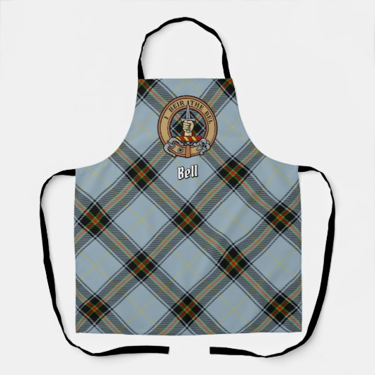 Clan Bell Crest boven Tartan Schort (Voorkant)