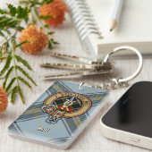 Clan Bell Crest boven Tartan Sleutelhanger (Voorkant Rechts)