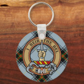 Clan Bell Crest boven Tartan Sleutelhanger (Voorkant)