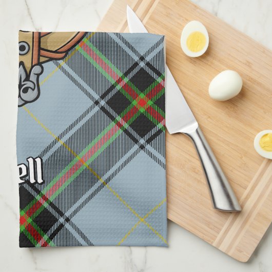 Clan Bell Crest boven Tartan Theedoek (Quarter Fold)