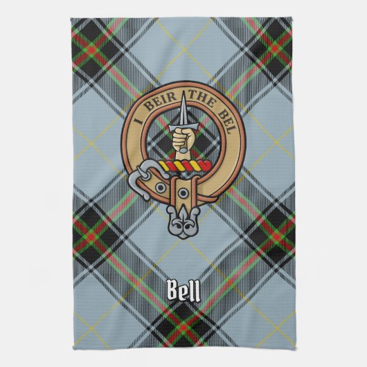 Clan Bell Crest boven Tartan Theedoek (Verticaal)