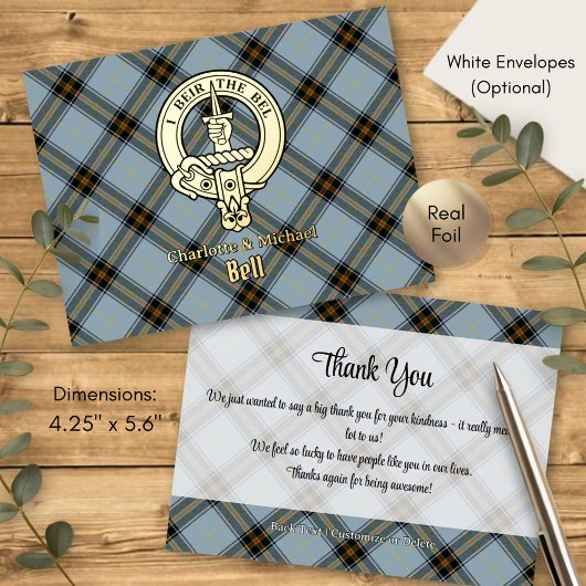 Clan Bell Crest over Tartan Folie Uitnodiging Briefkaart