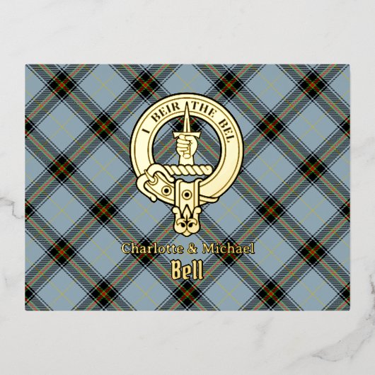 Clan Bell Crest over Tartan Folie Uitnodiging Briefkaart (Voorkant)