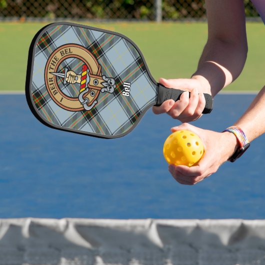 Clan Bell Wapen over Tartan Pickleball Paddle (Insitu)