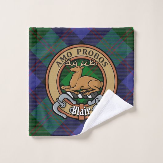 Clan Blair Crest over Tartan Bad Handdoek (Wasdoekje)