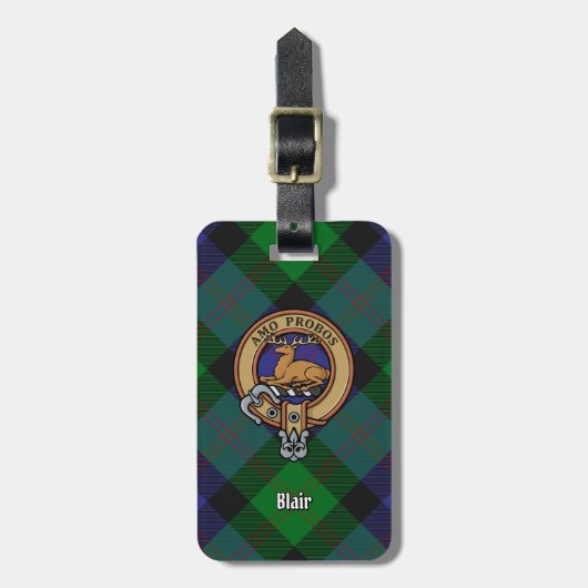 Clan Blair Crest over Tartan Bagagelabel (Voorkant verticaal)
