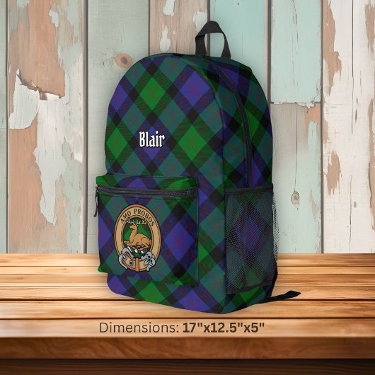 Clan Blair Crest over Tartan Bedrukte Rugzak