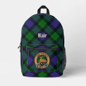 Clan Blair Crest over Tartan Bedrukte Rugzak (Voorkant)
