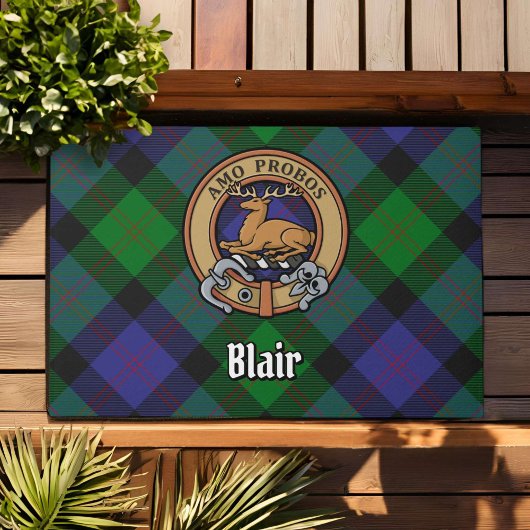 Clan Blair Crest over Tartan Deurmat