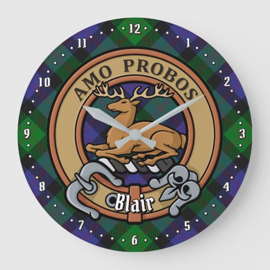 Clan Blair Crest over Tartan Grote Klok (Voorkant)