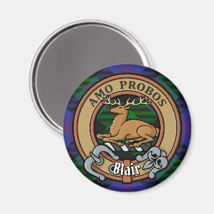 Clan Blair Crest over Tartan Magneet