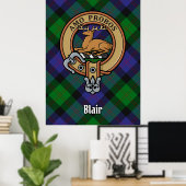Clan Blair Crest over Tartan Poster (Thuiskantoor)