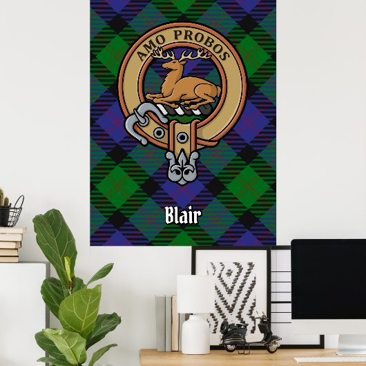 Clan Blair Crest over Tartan Poster (Thuiskantoor)
