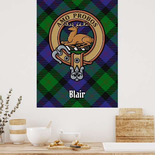 Clan Blair Crest over Tartan Poster (Keuken)