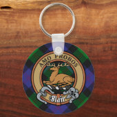 Clan Blair Crest over Tartan Sleutelhanger (Voorkant)