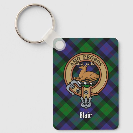 Clan Blair Crest over Tartan Sleutelhanger (Voorkant)