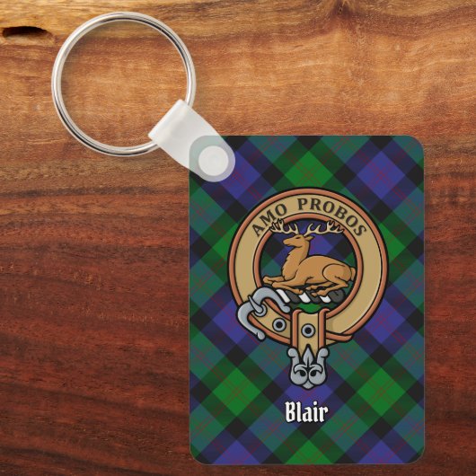 Clan Blair Crest over Tartan Sleutelhanger (Voorkant)