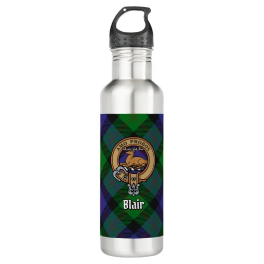 Clan Blair Crest over Tartan Waterfles (Voorkant)