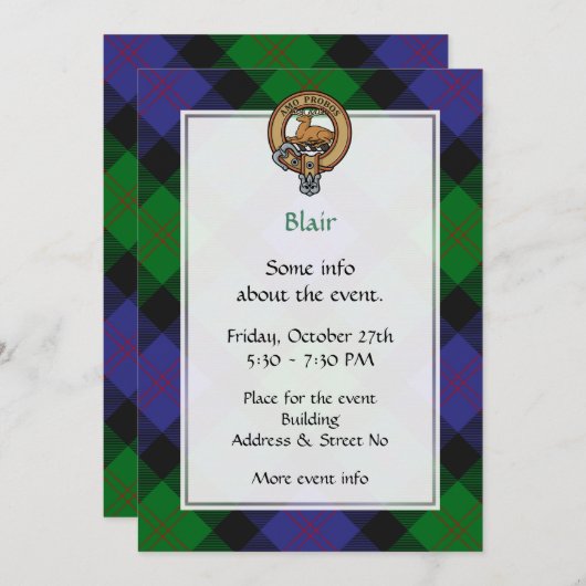 Clan Blair Crest Uitnodiging (Voorkant / Achterkant)