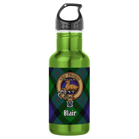 Clan Blair Wapen over Tartan Waterfles (Voorkant)