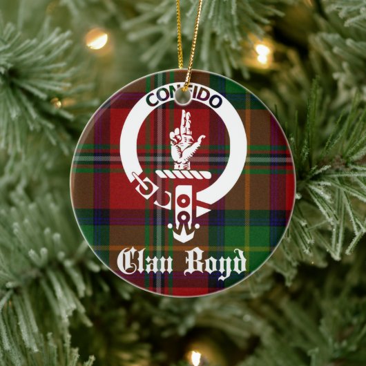 Clan Boyd Crest en Tartan Op maat gesneden Keramisch Ornament (Boom)