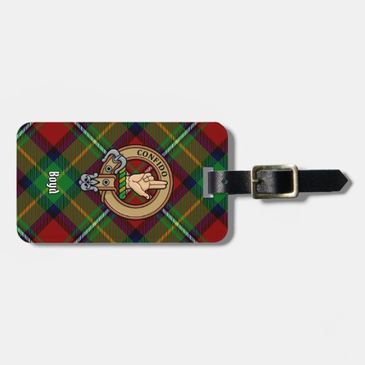 Clan Boyd Crest over Tartan Bagagelabel (Voorkant horizontaal)