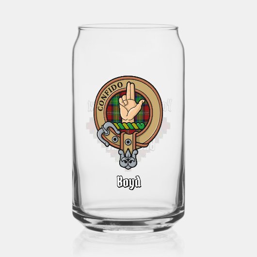 Clan Boyd Crest over Tartan Blikvorm Glas (Voorkant)