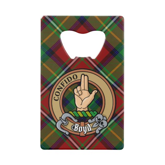 Clan Boyd Crest over Tartan Creditkaart Flessenopener (Voorkant)