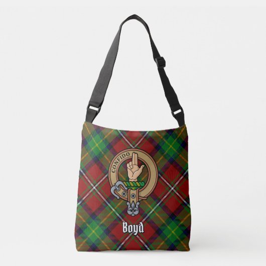 Clan Boyd Crest over Tartan Crossbody Tas (Voorkant)