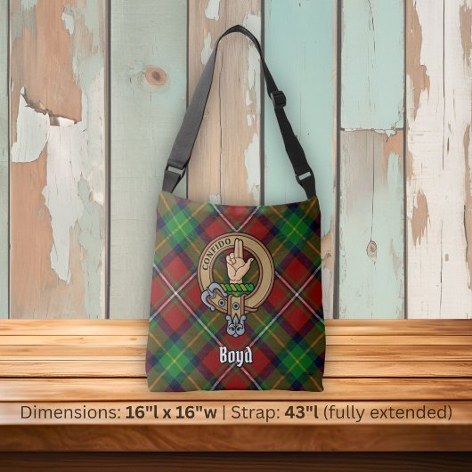 Clan Boyd Crest over Tartan Crossbody Tas