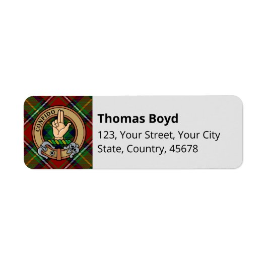 Clan Boyd Crest over Tartan Etiket (Voorkant)