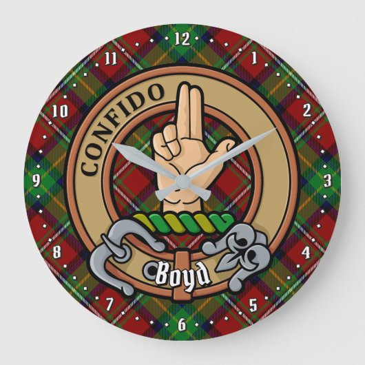 Clan Boyd Crest over Tartan Grote Klok (Voorkant)