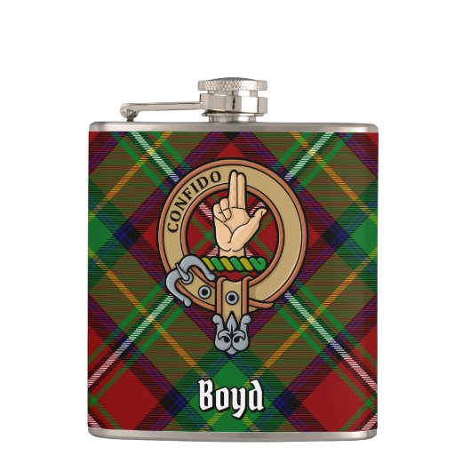 Clan Boyd Crest over Tartan Heupfles (Voorkant)