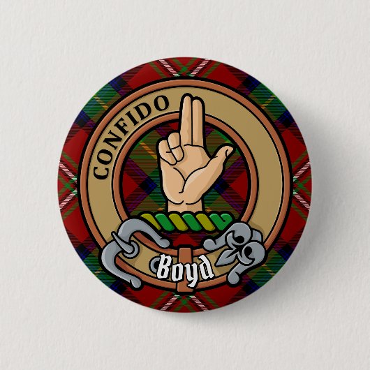 Clan Boyd Crest over Tartan Ronde Button 5,7 Cm (Voorkant)