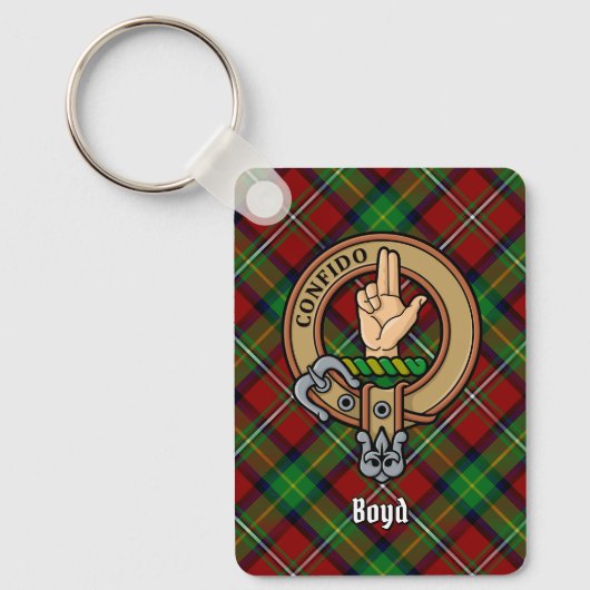 Clan Boyd Crest over Tartan Sleutelhanger (Voorkant)